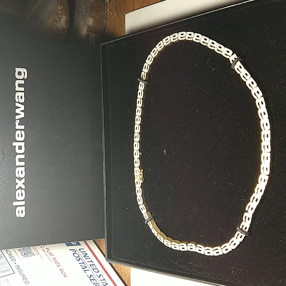 Alexander Wang diamante a tennis  necklace in brass pv gold tone choker collar